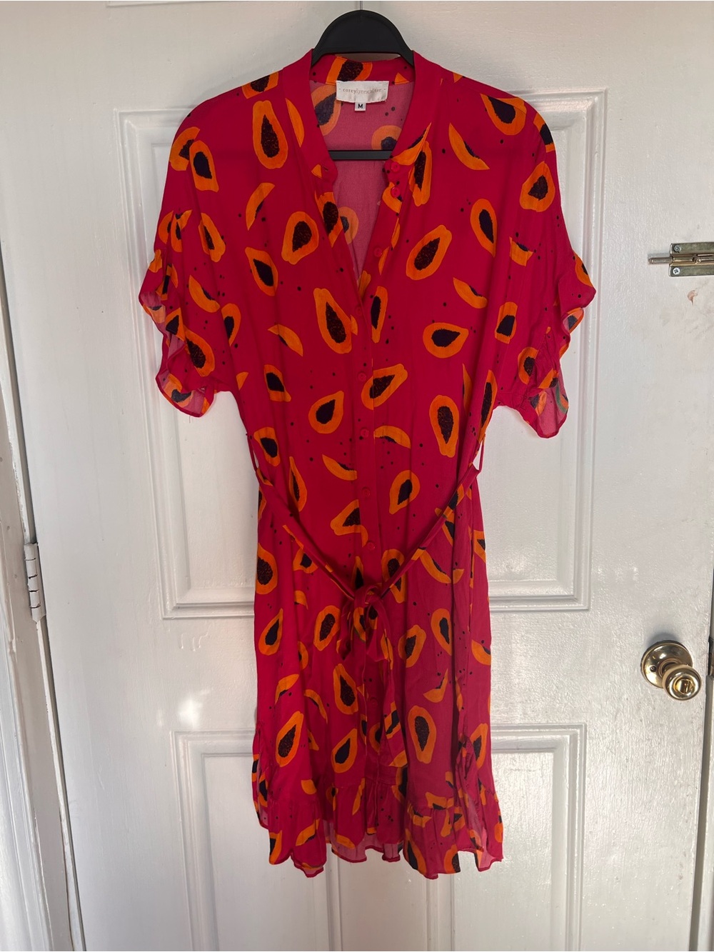 Corey Lynn Calter | Bright Pink & Orange Patterned Wrap-Style Women’s Dress